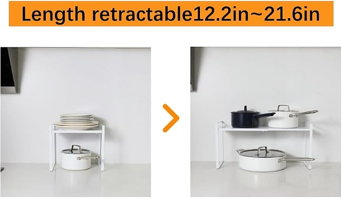 2 Pack Expandable Cabinet Shelf Organizer Riser for Kitchen Pantry Cupboard Under Sink Countertop (2 pack 8.2’’D * 12.2-21.6’’W * 10.4’’H) (white)