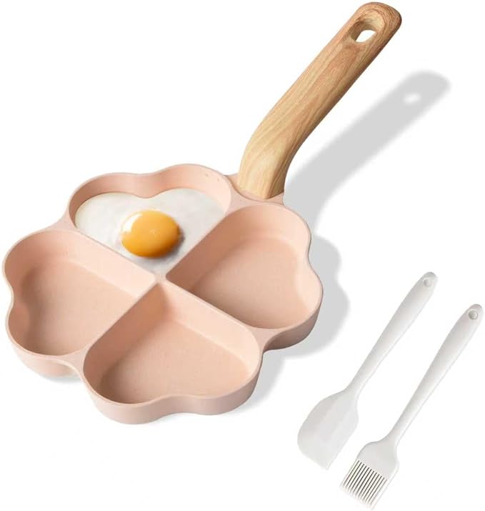 Caannasweis Egg Omelette Pan, 4-Cup Nonstick Granite Omelette Skillet Breakfast Frying Pan Egg Cooker Suitable for Gas Stove & Induction Cookware, PFOA PFOS Free, Pink Heart Shaped