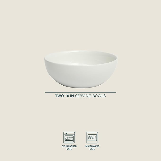 Gibson Home Extra Large Serving Bowls Set of 2-100 oz 10-Inch White Porcelain Salad Bowl Set, Stackable Ceramic Kitchen Bowls, Dishwasher & Microwave Safe