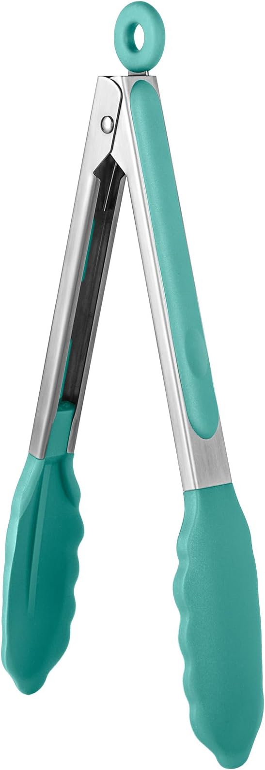 U-Taste Kitchen Tong for Cooking, 600ºF Heat-Resistant Tps, 9in/Aqua Sky | Rubber Tong for Serving Food, Salad/Grill/BBQ/Steak/Pasta Silicon Tongs, 18/8 Stainless Steel Handle & Smooth Locking