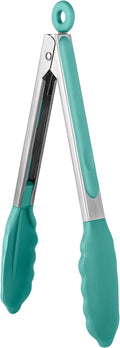 U-Taste Kitchen Tong for Cooking, 600ºF Heat-Resistant Tps, 9in/Aqua Sky | Rubber Tong for Serving Food, Salad/Grill/BBQ/Steak/Pasta Silicon Tongs, 18/8 Stainless Steel Handle & Smooth Locking