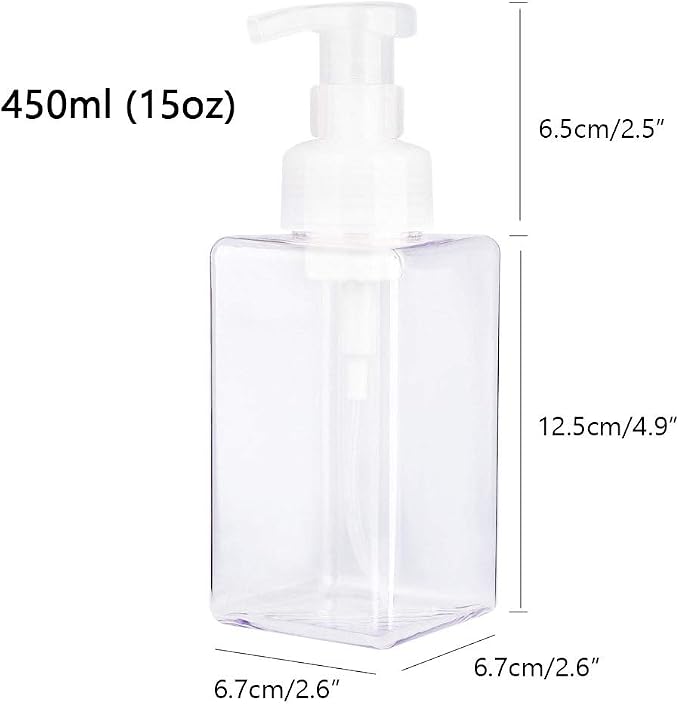 Foaming Soap Dispenser, 15oz Plastic Refillable Pump Bottle, 2 Pack, Clear | Hand Dispenser for Liquid Soap, Shampoo & Body Wash – Saves Soap with Rich Foam, Reusable, Easy to Refill, BPA-Free