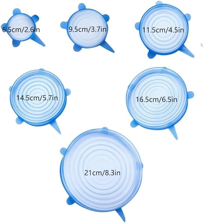 12 pcs Silicone Stretch lids set, 6 Sizes, Reusable Food Storage Covers ，Silicone Bowl Covers，Flexible to Fit All Shape of Containers， Food Cover to Keep Food Fresh (blue,white)