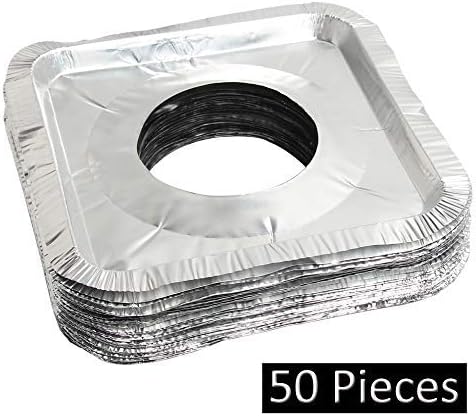 MOACOCK 50 Pack Aluminum Foil Square Stove Burner Covers Disposable Heavy Thick Quality Bib Liners Drip Pans Gas Range Top Protectors 8.5”