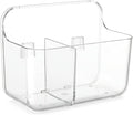 Adhesive Wall Organizer Bin, 2 Compartments, No-Drill, Clear | BPA-Free PET, Detachable, Divided Storage for Easy Sorting and Wet and Dry Separation, Drain Holes in Both Sections