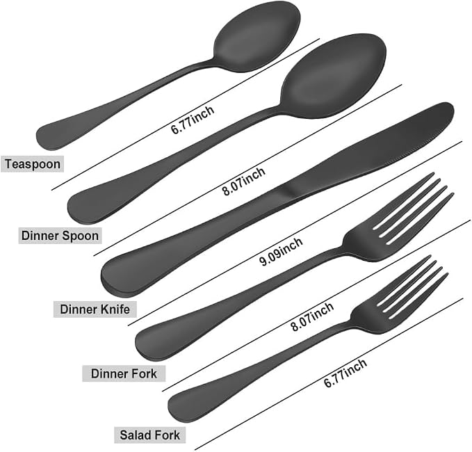 Matte Black Silverware Set for 8, 40 Pieces Stainless Steel Flatware Cutlery Set, Tableware Kitchen Utensil Set, Include Knives Spoons Forks, Dishwasher Safe (Matte Black)