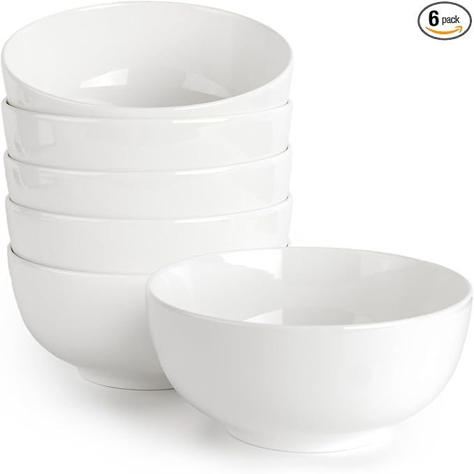 DOWAN 22 OZ White Ceramic Bowls Set of 6 - Perfect for Soup Bowls for Kitchen, Cereal Bowl, Ramen Bowl, Dishwasher & Microwave Safe