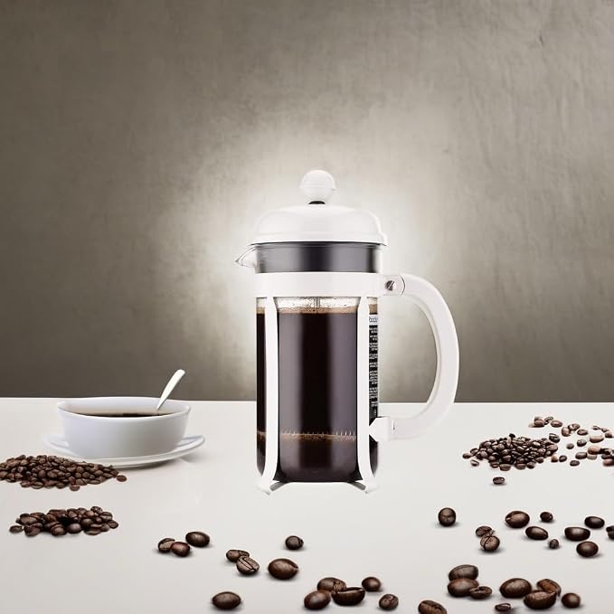 Bodum 34oz Chambord French Press Coffee Maker, High-Heat Borosilicate Glass, Stainless Steel, White – Made in Portugal