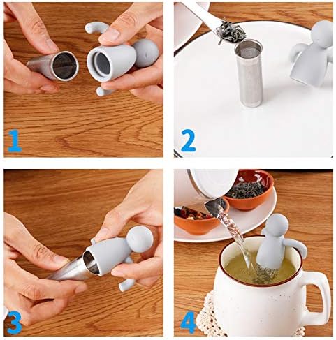 Leden 2 Pack Loose Leaf Tea Steeper Extra Fine Mesh, Gray and Green | Stainless Steel Fun Person-shaped Design Tea Strainer Filter with Silicone Handle for Loose Tea Ball for Cup Mug