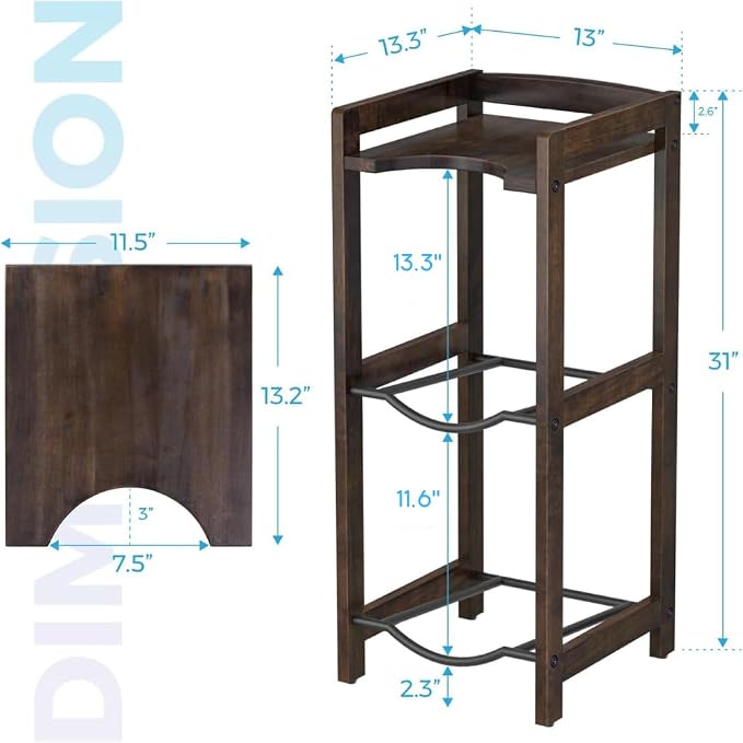 5 Gallon Water Jug Holder With Top Shelves, Natural Solid Wood Water Dispenser Stand 31"H, 3-Tiers Jug Stand, Water Cooler Jug Rack, 5 Gallon Water Bottle Holder With 2 Slot & Top Shelf (Walnut Color)