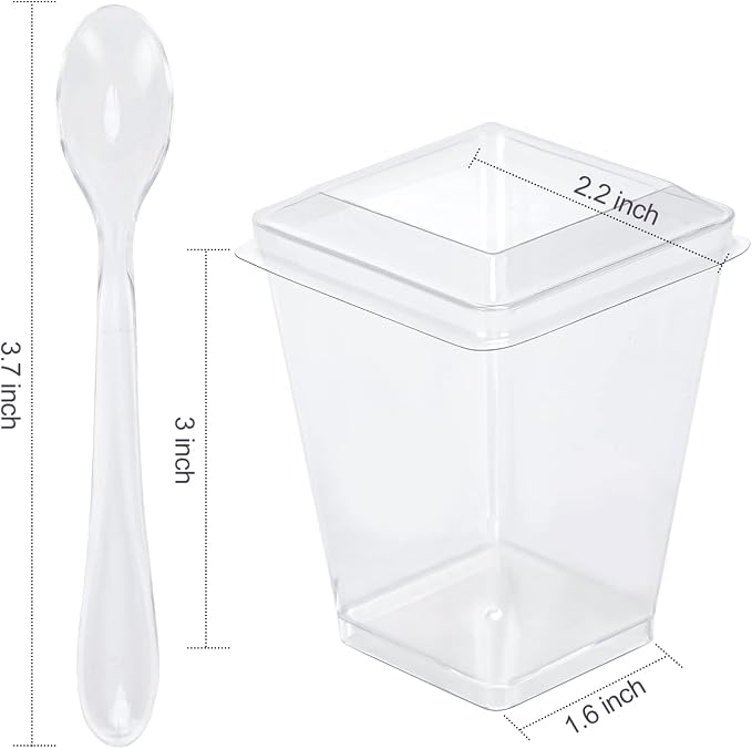 EASERCY 100 Pack 5 oz Plastic Dessert Cups with Lids, Yogurt Parfait/Appetizer Cup with Lids for Party, Mini Dessert Cups with Spoons Dessert Shooter Cups for Pudding, Fruit and Ice Cream
