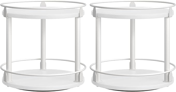 Spice Rack, Set of 2 Lazy Susan Organizer, 2-Tier Turntable Organizer For Cabinet, Compact and Versatile, for Kitchen Countertop, White SR22L2WW