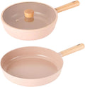 Neoflam FIKA Kitchen Nonstick Stir Frying 10 inch Wok with Glass Lid & 11 inch Pan, Non Stick Ceramic Coating Skillet with Wood Handle, Induction Compatible Pan Set, Made in Korea (10, 11 inch)