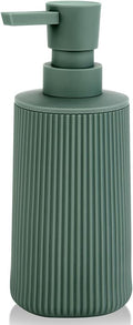 YAUKPH Small Soap Dispenser for Bathroom and Kitchen Matte Green | Modern Farmhouse Striped Style Plastic Hand Soap Dish Soap Dispenser with Pump