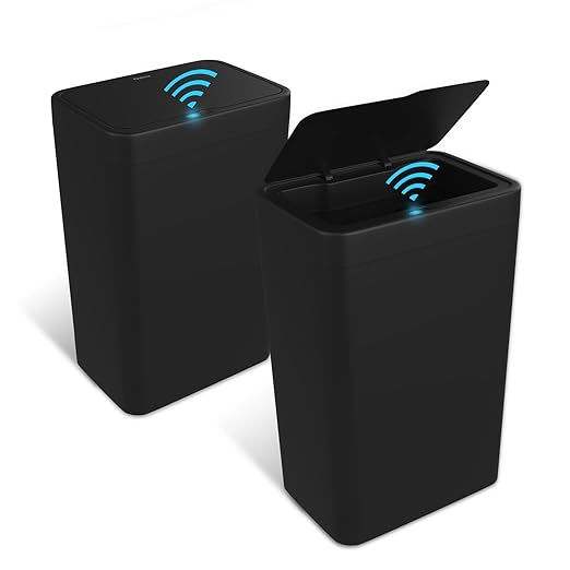 Naisu 2 Pack 4 Gal Bathroom Trash Can with Lid,Automatic Garbage Can with Touchless and Sealed Design,Slim Motion Sensor Waterproof Plastic Trash Bin Suitable for Bedrooms,Bathrooms,Kitchens,（Black）