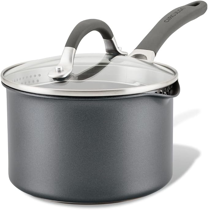 Circulon A1 Series w/ScratchDefense Nonstick Induction Straining 2qt SaucePan with Lid, Induction Cookware, 2-Quart Sauce Pan with Lid, Graphite