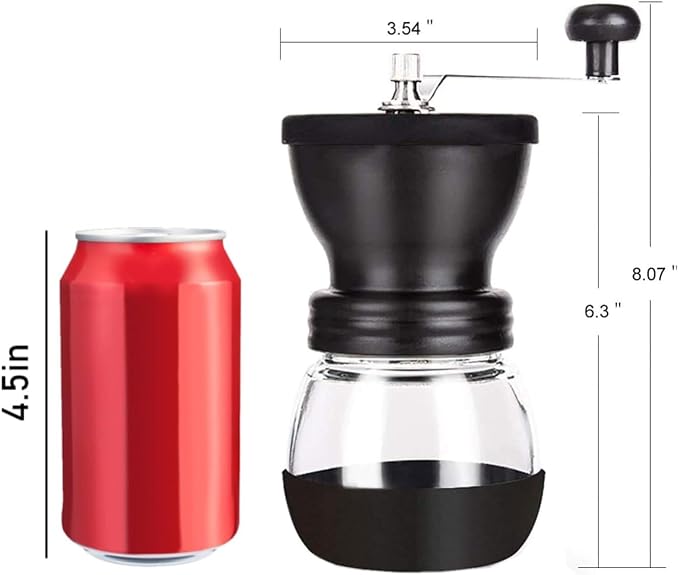 PARACITY Manual Coffee Grinder, Ceramic Burr, 2 Glass Jars, 11oz per Jar | This hand coffee grinder, a small coffee bean grinder, has a steel crank for drip, espresso, French press and Turkish brew