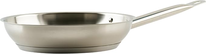 Winco 9" Stainless Steel Commercial-Grade Fry Pan | Dishwasher safe, Even heat distribution, Induction compatible, Great for Sauteing, Searing, Frying and Restaurant Kitchens