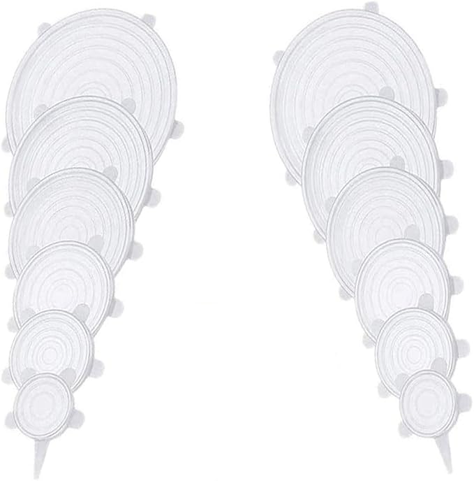 12 pcs Silicone Stretch lids set, 6 Sizes, Reusable Food Storage Covers ，Silicone Bowl Covers，Flexible to Fit All Shape of Containers，Food Cover to Keep Food Fresh (white)