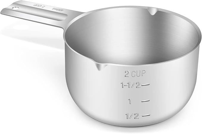 1PCS 2CUP(480ml, 16oz) Measuring Cup, 18/8 Stainless Steel Measure Scoop | High Precision, Food-Grade 304 SS, ‌Rust-Free, Dishwasher-Safe, Easy-Read Markings, Multi-Purpose, Sturdy & Durable