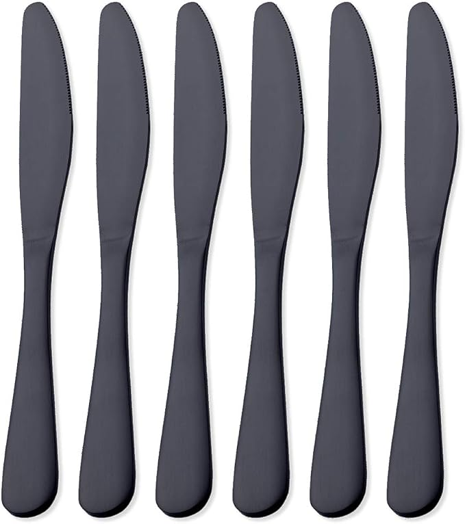 Matte Black Dinner Knife, GoGeiLi Stainless Steel Satin Finish 9.4-inch Dinner Table Knife Set, Service for 6, Dishwasher Safe