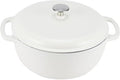 Amazon Basics Enameled Cast Iron Dutch Oven Pot with Lid, Round, Dual Handles, Heavy-Duty, Oven Safe for Stews, Roasting, Baking, 6-Quart, Matte White