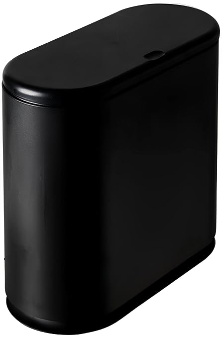 Sooyee 10 Liter Rectangular Plastic Trash Can, Black | 2.4 Gallon, Press Type Lid, For Bathroom, Powder Room, Bedroom, Kitchen, Craft Room, Office