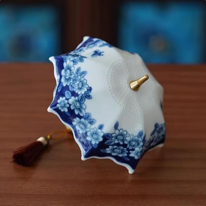 Umbrella Tea Strainer,Blue and White Porcelain Umbrella Shape Ceramic Tea Strainer,Tea Infuser for Loose Leaf Tea,Filter with Rotating Design for Coffee Brewing,Tea Accessories