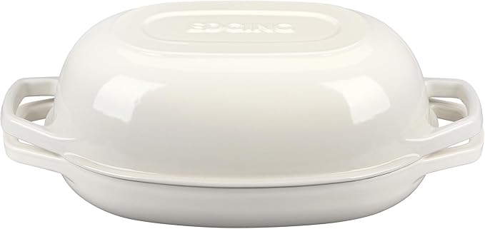 EDGING CASTING Enameled Cast Iron Oval Dutch Oven Pot with Lid, Dutch Oven for Sourdough Bread Baking, Bread Oven, Bread Dutch Oven, Oval Bread Pan, 5qt, White