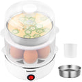 Tomorotec 14 Egg Cooker, Electric Hard Boiled Egg Boiler & Poacher, Steamer | 2-Tier Auto Shut-Off, for Vegetables, Seafood & Dumplings, Stainless Steel Plate, BPA Free, See-Through Lid, Easy Clean