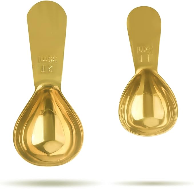 Coffee Scoop Set of 2, Gold Stainless Steel Measuring Spoons, 15ml & 30ml, Compact Short Handle, Measure Spoon for Espresso, Protein Powder, Matcha, Cocoa & Baking