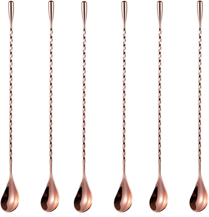 6 Pcs 12 Inch Bar Mixing Spoon Cocktail Spoon Stainless Steel Bar Long Spoon With Spiral Pattern Rose Gold