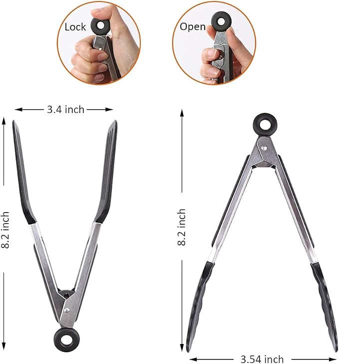 7 Inch Mini Silicone Serving Tongs with Silicone Tips Set of 2 | Stainless Steel Handle, Non-Scratch, Heat Resistant