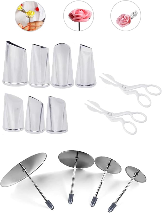 Buttercream Flower Tools Kit, Rose Piping Tips & Nails for Cake Decorating