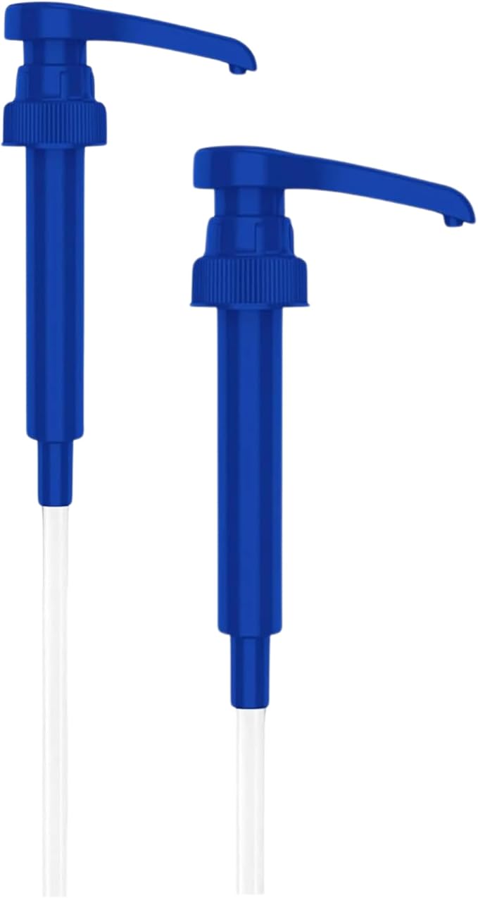 Syrup Pump, Compatible with 750ml Torani, Davinci & Skinny, 2-Pack, Blue | Leak-free, 1/4oz precision pump with locking nozzle. Great for coffee bar accessories, dirty soda stations & dessert sauces
