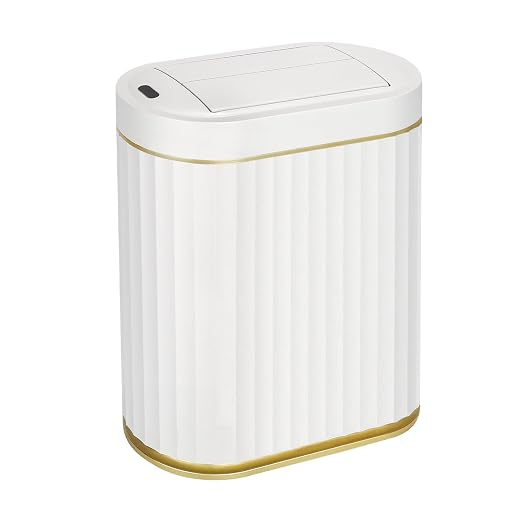 ELPHECO Motion Sensor Bathroom Trash Can with Lid 2 Gal Automatic Trash Can | Butterfly Lid, Room Decor Bathroom Accessories, Motion Sensor Wastebasket Garbage Can, Kitchen Living Room Office, White Gold