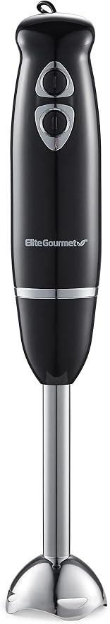 Elite Gourmet EHB1015 Immersion Hand Blender, 500W, 2-Speed, Black | Stainless steel blades, detachable wand stick mixer - great for smoothies, baby food, and soup