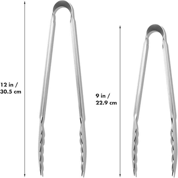 OYV Seamless Tongs for Cooking, One-Piece Design, Durable Heat Resistant Stainless Steel Tongs for Kitchen, Grill, BBQ, Salad, Dishwasher Safe, Metal Tongs Set (12" & 9")