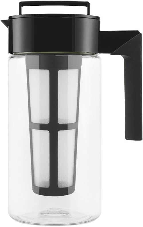 Takeya Flash Chill Iced Tea Maker - Versatile Tea Brewer for Loose/Bagged Tea - Patented Flash Chill Tech Hot/Cold Use BPA-Free Tritan Dishwasher Safe - Airtight Lid Made in USA - 1 Quart/Black
