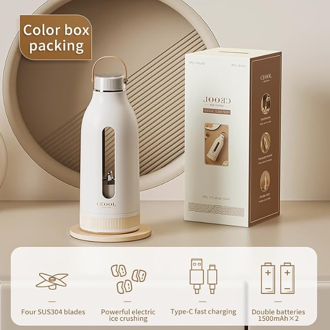 Portable Blender, Personal Blender for Shakes and Smoothies, Mini Juicer Cup with 6 Blades and Lid,USB-C Rechargeable Self Cleaning 12OZ Single Serve Blenders for Travel, Home, Office, Camping