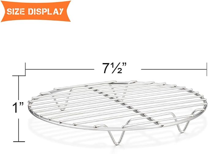E-far 7½ Inch Steaming Cooking Racks, Stainless Steel Round Baking Cooling Rack Set of 2, Multi-Purpose for Canning Air Fryer Pressure Cooker, Dishwasher Safe