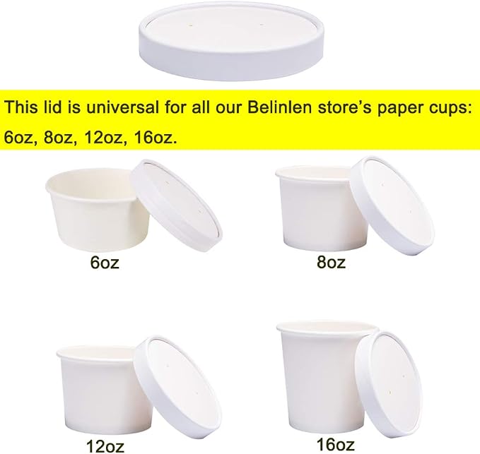 100 Count Paper Lids for Belinlen 5oz/6oz/8oz/12oz/16oz Paper Ice Cream Cups, Hot/Cold Soup Cups‘s Lids | Ice Cream Cups' Lids, Hot/Cold Soup Cups' Lids