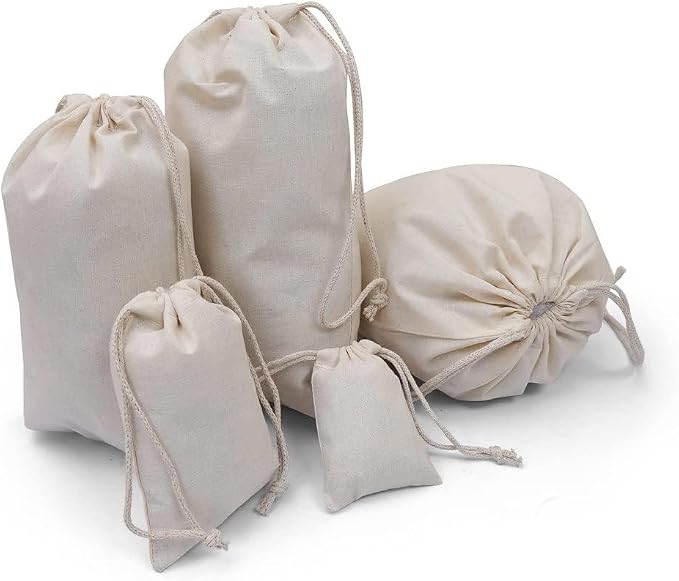 100Pcs 6 x 8 Inches Premium Cotton Muslin Double Drawstring Bags, Reusable Bag Natural Cotton Bags with Drawstring Produce Bags Bulk Gift Bag Jewelry Pouch for Party Wedding Home Storage