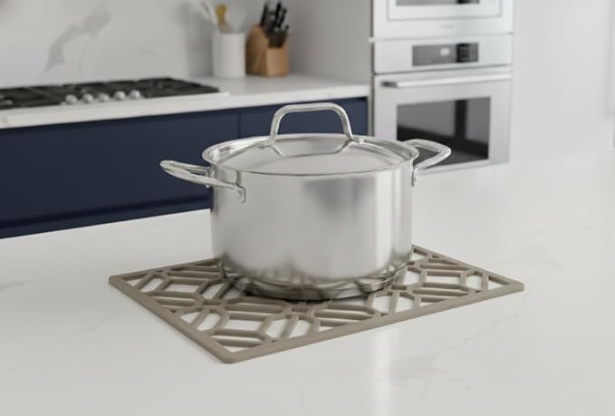 GASARÉ, Extra Large, Thick, Silicone Trivet for Hot Dishes, Pots, and Pans, Heat Resistant Mat for Countertop, Hot Pad for Kitchen, Easy to Clean, 16 x 12 x 3/8 Inches, (Taupe, Geometric)