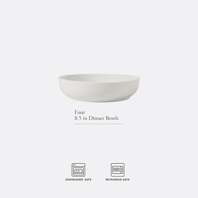 Gibson Home Zen Buffet Pasta Bowls Set of 6, 41oz Porcelain Salad Bowls and Serving Bowls, 8.5 Inch White Bowls, Dishwasher & Microwave Safe