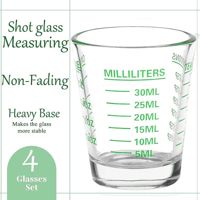 Shot Glass Measuring Cup | Non Fading Set of 4 | Bar Bartender Accessories, Jigger for Bartending