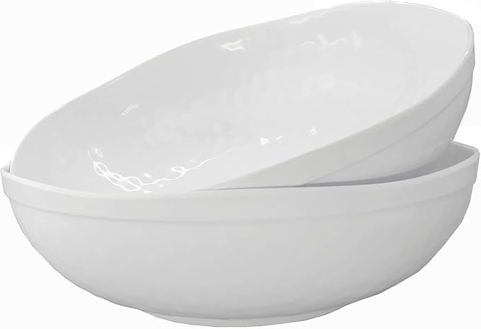KX-WARE Melamine Serving Bowls -2pcs 12inch Larger Salad Bowls/Mixing Bowls,White Color| Break-resistant 100% Melamine Bowls | Dishwasher Safe,BPA Free