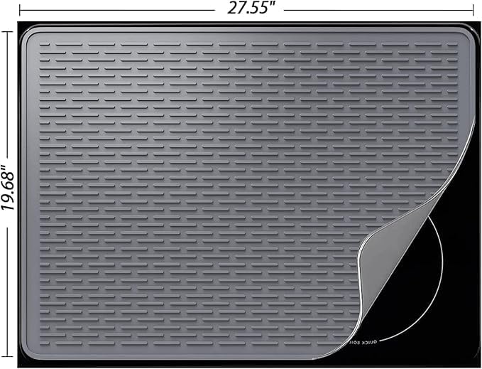 YUHFERA Stove Top Cover for Electric Stove - Silicone Stove Mat for Glass Top, Glass Cooktop Protector, XL Dish Drying Mats for Kitchen,Oven Covers for Electric Stove (Gray,28 x 20)