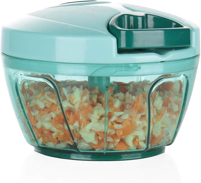 Ourokhome Manual Food Processor Vegetable Chopper, Portable Hand Pull String Garlic Mincer Onion Cutter for Veggies, Ginger, Fruits, Nuts, Herbs, etc., 500ml, Blue