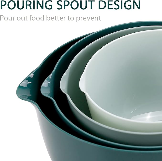 BoxedHome Plastic Mixing Bowl Set of 4, BPA free | 4.5,3.5,2.5 & 1.7qt, Microwave Safe